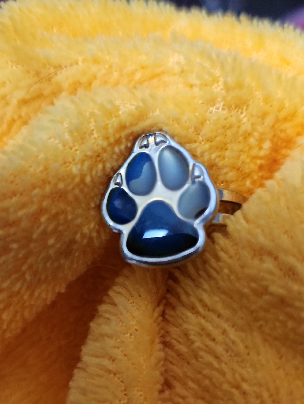 Paw Print Wolf Dog Adjustable Blue Enamel Ring